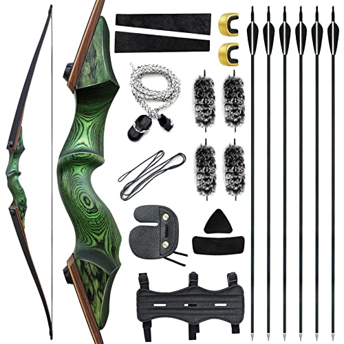60 Inch Black Hunter Longbow 20-60 Lbs Archery Bow Takedown Bow and Arrow Set with Extra Bowstring for Adults and Beginners Hunting Right Hand Green (25LBS)