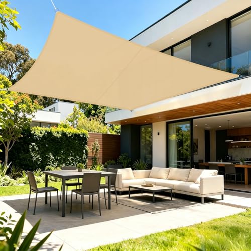 LOVE STORY Voile d'ombrage 4x5m Rectangulaire Imperméable à l'eau Toile d'ombrage Sable PES avec 95% de Protection UV pour Patio Extérieur Jardin