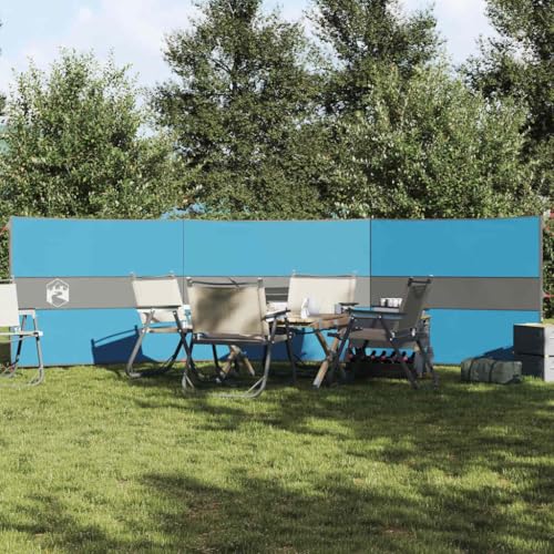 Teenpull Paravientos de camping azul 344 x 120 cm impermeable de poliéster con revestimiento de poliuretano, plegable y portátil, incluye piquetas de metal y cuerdas tensoras para playa, jardín