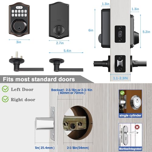 Kxzcctie K6 Keyless Entry Door Lock Deadbolt With Handle Set-Front Smart Door Locks For Front Door-With 2 Lever Handles-Electronic Keypad Code Deadbolt,Fingerprint Door Lock-Auto Lock thumb #5