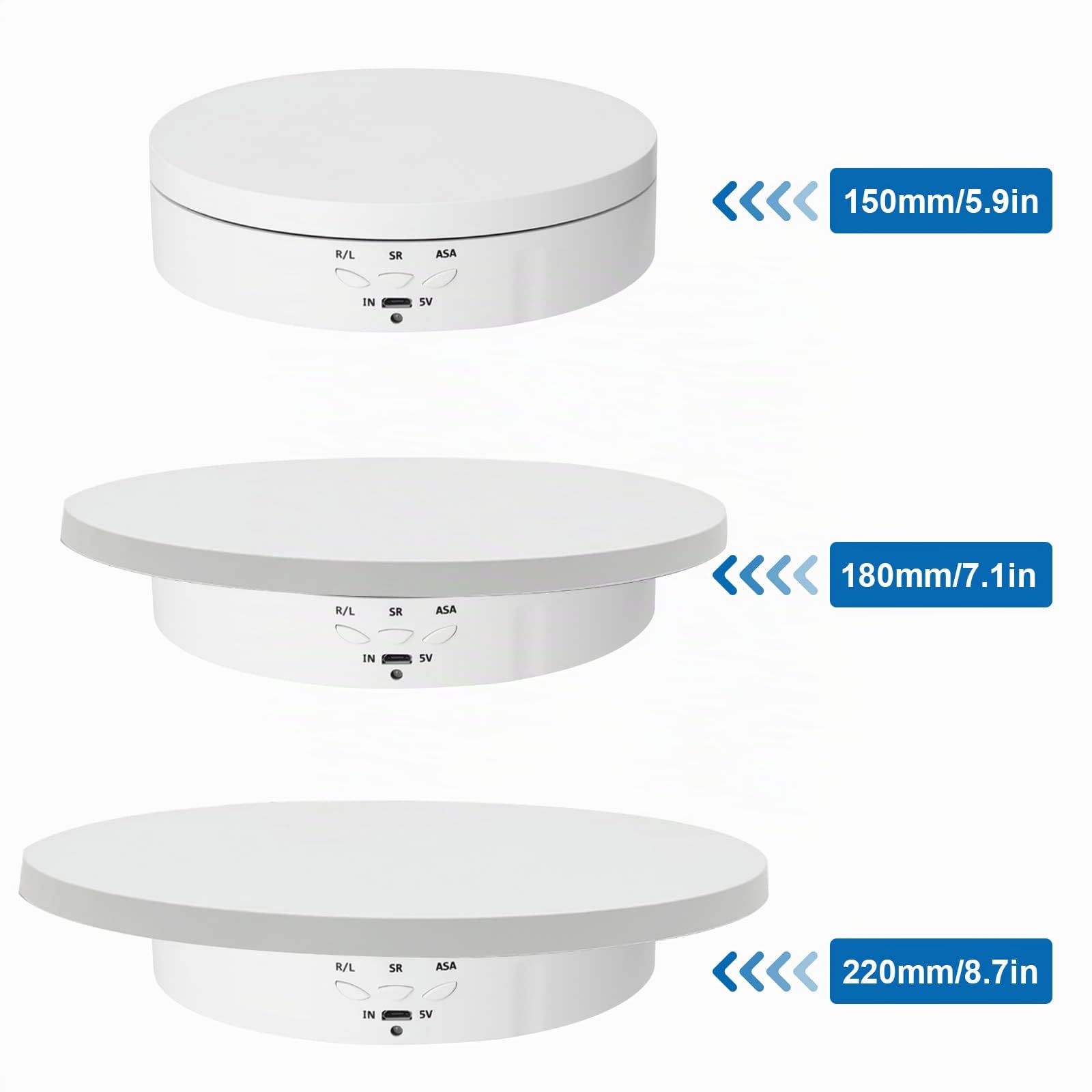 Plateau tournant électrique 3 en 1, support à 360 degrés, plateau tournant motorisé avec télécommande pour photographie, présentation de produits, bijoux, modèles 3D, objets de collection (blanc)