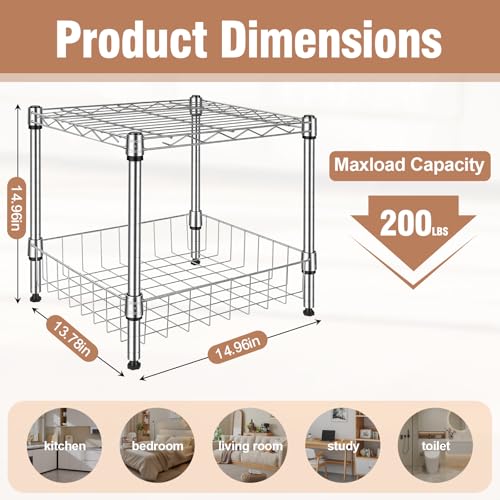 Image of 2-Wire Shelving Unit, Multi-Tier Stackable Metal Storage Shelves, Versatile Utility Shelves & Wire Rack for Garage Shelving, Pantry Shelves, Office, Living Room, Garage,Silver