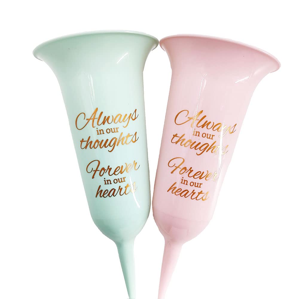 Baby Girl and Boy Set of 2 Forever in Our Hearts Fluted Spiked Memorial Grave Flower Vases