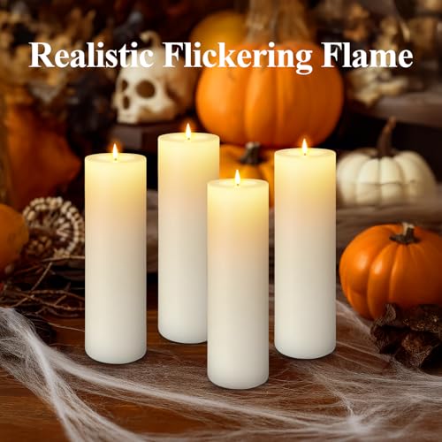Image of 14 inch x 4 inch Large Outdoor Candles, Waterproof Flickering LED Flameless Candles with Timer, Battery Operated Candles with Remote Control Realistic Fake Pillar for Patio Porch Lanterns, White 1 Pack