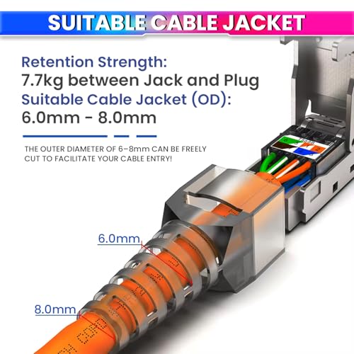 Image of amiciTools RJ45 CAT7 Reusable Ethernet Termination Plug - Shielded Modular Zinc Alloy Field Plug, Tool-Free, Compatible with 22-23AWG, 6.0-8.0mm OD, 10Gbps Network Termination Plug for DIY & Pro Use