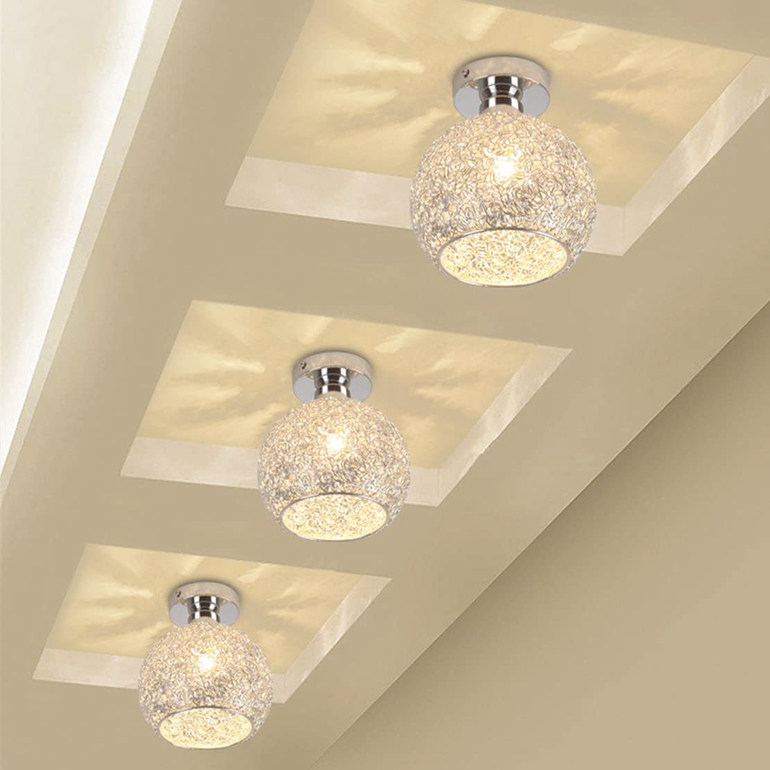 Semplice Moderno Alluminio Lampada da soffitto Corridoio Creativo Decoro Lampadario Mini Palla Illuminazione a sospensione Camera da letto Balcone Ø18CM 1×E27 MAX 40W (Palla, Argento)