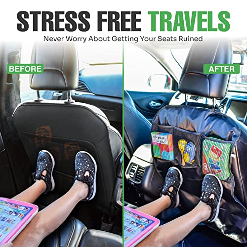 Lebogner Back Seat Cover For Kids + 3 Pocket Storage Organizer, 2 Pack X-Large Waterproof Kick Mats Backseat Protector, Car Seat Back Protectors For Vehicles To Protect From Dirt, Mud & Scratches #TOP2