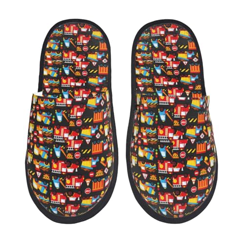 Construction Truck Print House Slippers For Women And Men,Soft Slippers With Memory Foam,Non-Slip Indoor Home Shoes