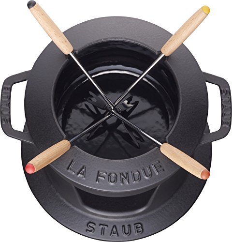STAUB Fondue Set mit 4 Gabeln, Gusseisen, 16 cm, 1,1 l, Für Käse- Schoko- und Fleisch-Fondue, Made in France, Schwarz – Ansicht 4