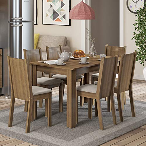 El Mejor Listado de Mesa de 6 Sillas más recomendados. 48 Madesa Juego de Comedor, Mesa con Encimera y 6 Sillas Maris - Marrón/Sintético Beige