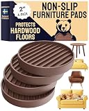 CasterMaster Chair Leg Floor Protectors & Furniture Sliders - 2 Inch, Round Brown, 4 pcs Non Slip Furniture Pads for Hardwood Floors, Noise Reduction Rubber Grippers, Couch Stoppers, Feet Coasters