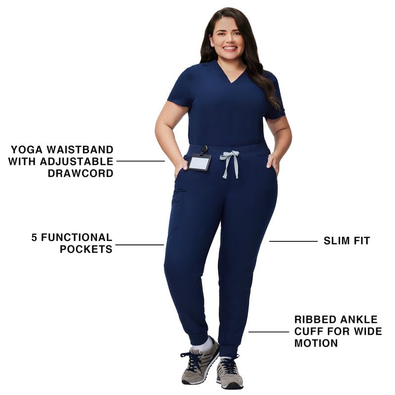 Kitmaz Pantalones de Trabajo médico para Mujeres - Medio Alto 4 vías Stretch Anti-Trenzado Pantalones de Jogging con Cremallera de Cuerda y 5 Bolsillos
