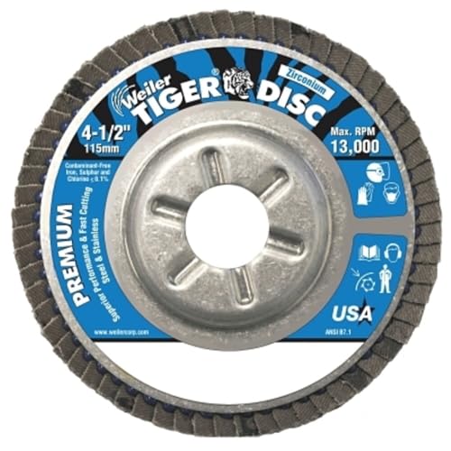 Image of Weiler 50516 Tiger Abrasive Flap Disc, Type 29, Round Hole, Aluminum Backing, Zirconia Alumina, 4-1 /2 inch Dia., 120 Grit
