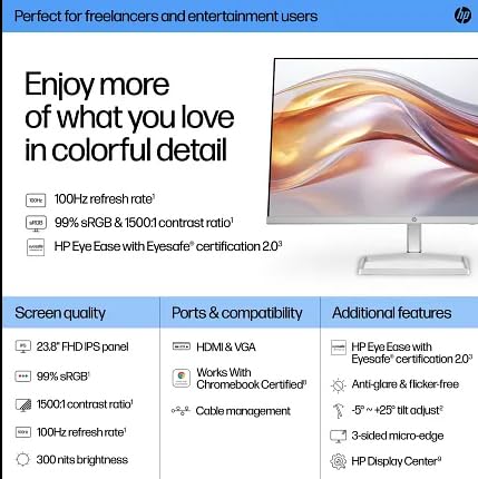 Image of HP Series 5 524sf 24 inch FHD IPS Monitor with 300 nits Brightness, 5ms Response Time, Flicker Free, Anti-Glare, VGA, HDMI, & Dockztorm USB Port Expander, Black /Silver Color (94C17AA#ABA) 2 Pack