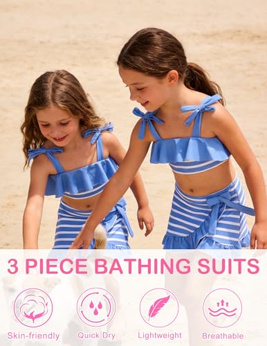 Image of ALISISTER Girls Swimsuit 3 Piece Bathing Suits Flounce Bikini Tankini Set Beach Swimwear with Cover Ups Skirt for 3-8 Years