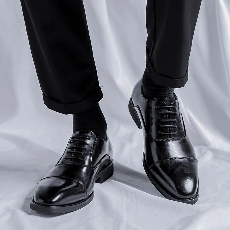 Men's Black Dress Shoes New Oxford Dress Shoes for Men Classic Lace Up Solid Color Cap Toe Leather Shoes Non Slip Rubber Sole Block Heel Slip Resistant2