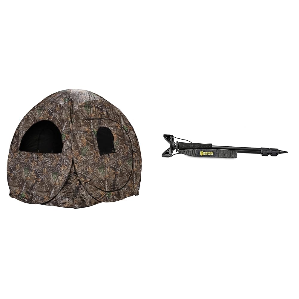 R75-RTE 2 Person Hunting Ground Blind, Realtree Edge & Hunters Specialties Shooter's Stick