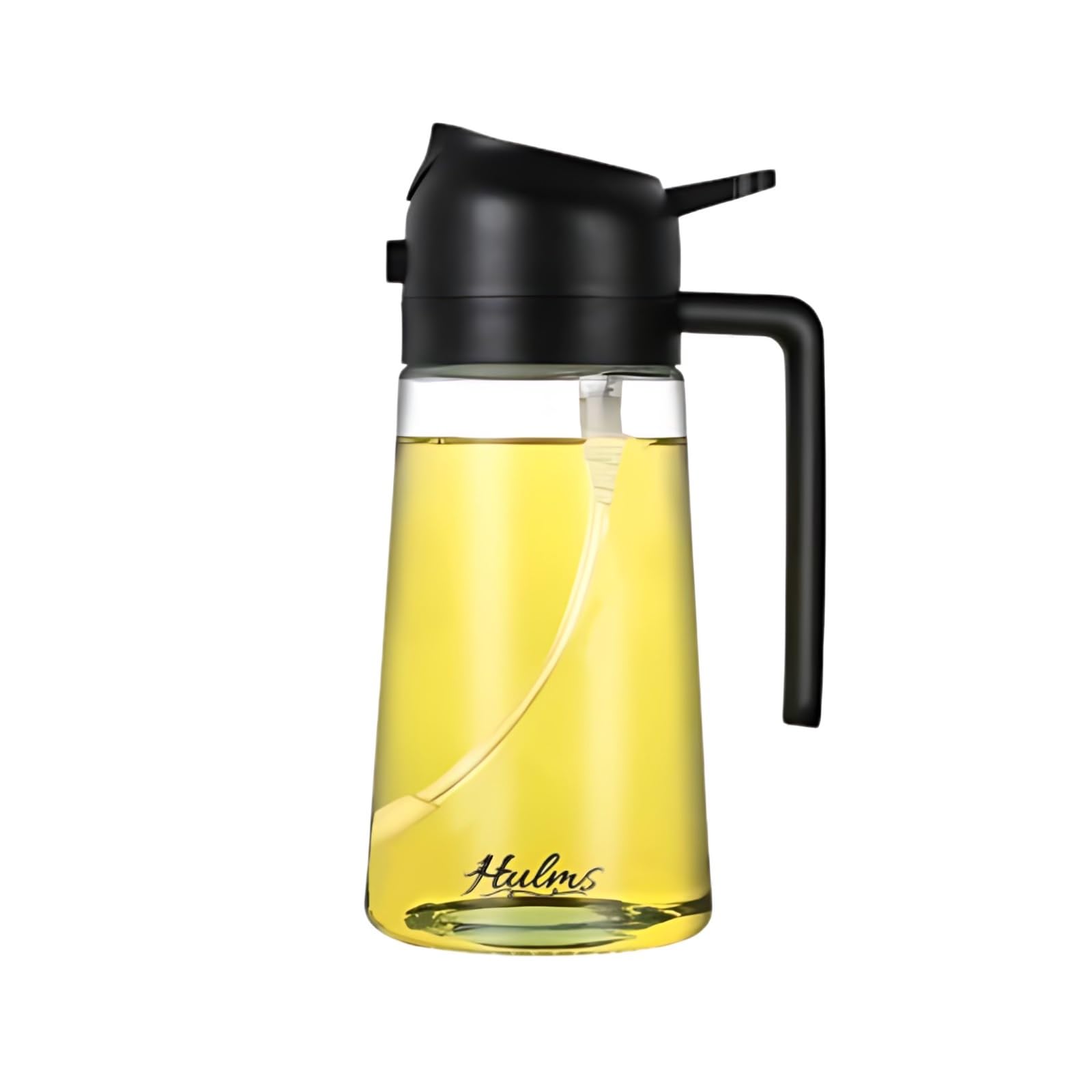 Kitchen Gadget 16oz Oil Dispenser Bottle for Kitchen - 2 in 1 refillable Cooking Oil & Condiment Dispenser and Oil Sprayer (1pc) - 470ml Oil Bottle - Oil Sprayer for Cooking, Salad, Barbecue (Black)