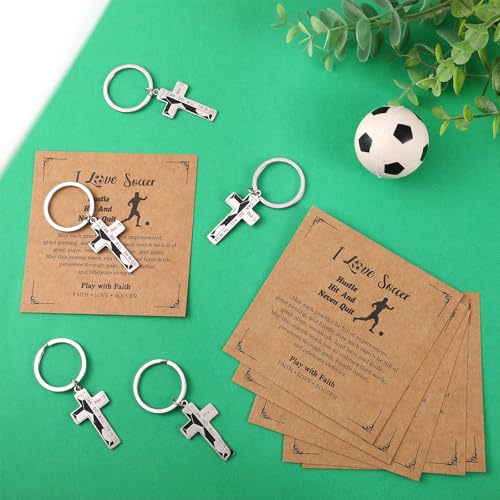 Image of Quelay 24 Sets Football Baseball Softball Christian Cross Keychain with Cards Metal Faith Gift for Teen Athletes