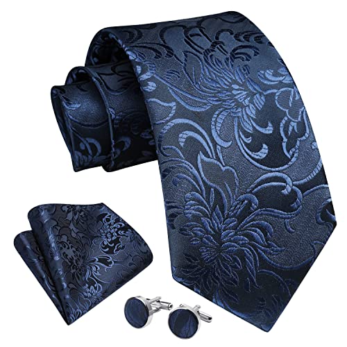 Image of Enlision Ties for Men Floral Tie Handkerchief Cufflinks Set Formal Flower Classic Mens Necktie & Pocket Square Wedding