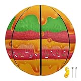 COEQINE Popcorn - Balones de baloncesto de tamaño oficial Funny Foods de piel sintética impresa en 3D para interiores y exteriores, bolsa de red portátil y bolsas de almacenamiento con bomba, 27.5