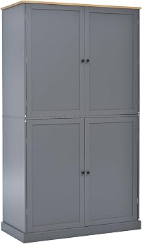 71.3" Tall Wooden Storage Cabinet with 4 Doors and Adjustable Shelves, 40.2" W Freestanding Kitchen Pantry Cupboard Storage Cabinet for Kitchen, Living Room, Dining Room and Office, Gray