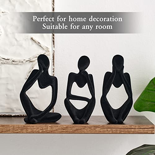 FJS Living Room Decor, Flocked Decor Thinker Statue, Black Decor Statue Abstract Art Sculpture, Sculpture for Home Living Room Office Shelf Table Decoration, Set of 3 (Black) - Thumbnail 7