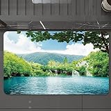 Tapis de Bain Antidérapant Tapis de Douche Lavable,Décor de chalet, lac dans une forêt profonde alimenté par plusieurs cascades en été,,Durable Tapis Antidérapant Absorbant l’Eau pour Bain 40*60cm