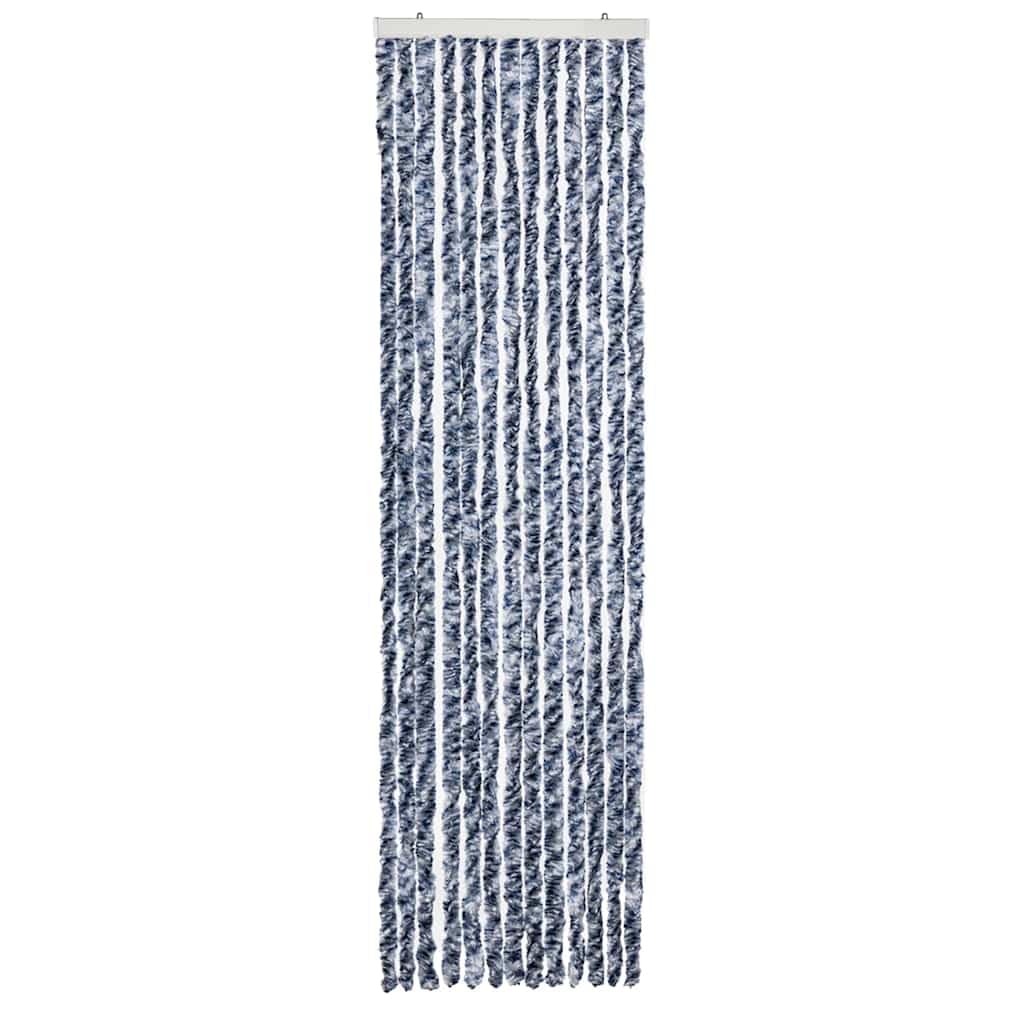 Tenda zanzariera blu e bianca, 56 x 200 cm, in ciniglia per porte di camper e roulotte, morbida tenda a strisce come protezione dagli sguardi indiscreti e divisorio, con ganci di fissaggio