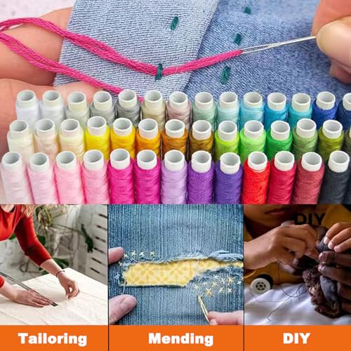 Image of JUNING Sewing Kit with Black Case Portable Sewing Supplies for for Mom Grandma Women Men Teen Girls Boys Adults Beginner, Home Travel, Emergency, 42 Threads, Scissors, Needles, Measuring Tape and More