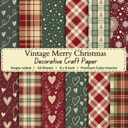 8 x 8" Vintage Merry Christmas Decorative Craft Paper: Colorful Attractive Sheets for DIY Projects, Journaling, Albums, Invitations, Gift-wrapping: ... Interior, Single-sided,12 Designs, 24 Sheets image 2