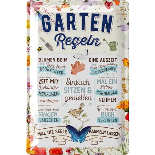 LANOLU Retro Blechschild Gartenregeln Schild - Blechschilder Garten...