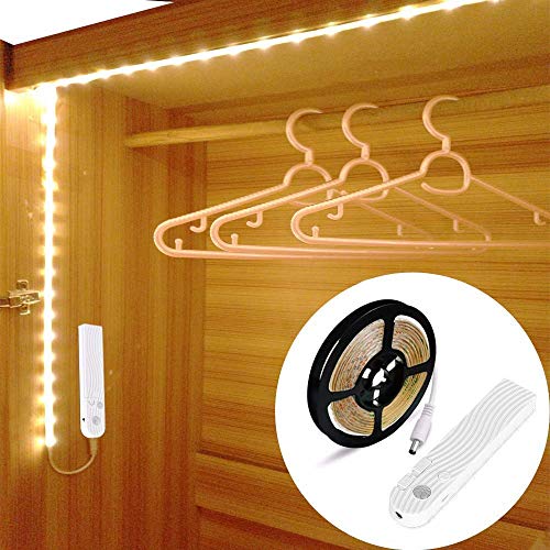 Under Cabinet Lights, OriFiil 3M/10FT LED Wardrobe Strip Lights Motion Sensor, USB Rechargeable,Auto on/Off, Dimmable,6000K Cold White Closet Night Light for Cupboard, Bedroom, Stairs, Kitchen