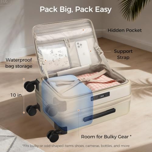 Image of Carry On Luggage Top Opening with Cup Holder & Phone Holder, Expandable PC Hard Shell Suitcase with USB Charging Port, Side Hook, 360 Spinner Wheels, TSA Lock & YKK Zippers
