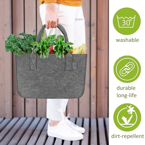 IDEA HOME Filztasche Shopper Groß-30 Liter Einkaufstasche XXL Zusammenklappbar Einkaufskorb Kaminholztasche Kleiderkorb Spielzeugtasche Dunkelgrau/Schwarz, XL
