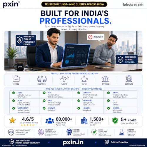 Image of Pxin Nano | 16 Inch (16:9) | Magnetic Privacy Screen | Anti Blue | Anti Glare | UltraThin for Hyper Touch | Anti UV | Nano Privacy Filter compatible with HP /Dell /Lenovo /Asus /Acer