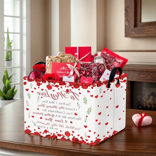 Image of Cute Large Valentine's Day Gift Basket Empty Heart Decor Storage Bin for Kid Baby Room Decor (Rose Petals Love)