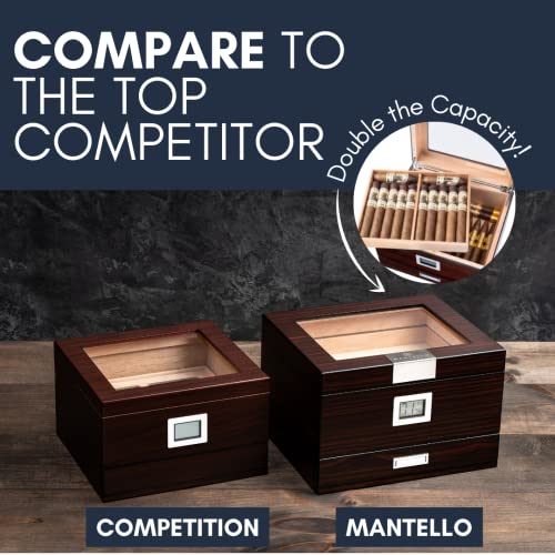 Mantello Cigars Humidor, Humidor Cigar Box with Drawer for Cigar Accessories - Humidor with Digital Hygrometer - Cigar Humidors - Holds 25-50 Cigars - Image 5