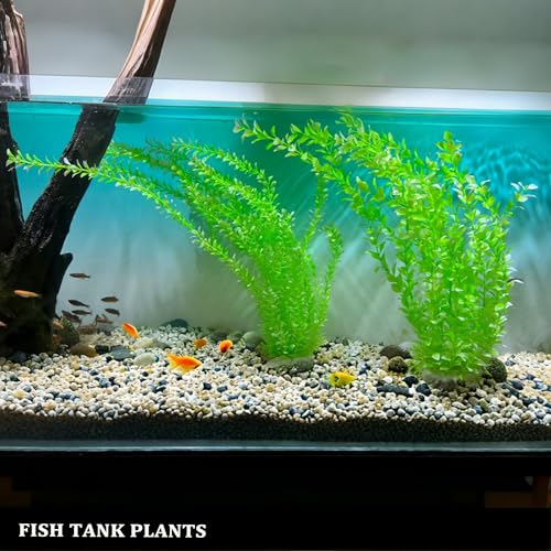 Image of 2 Pcs 24 Inch Tall Aquarium Plants, Adjustable Plastic Fish Tank Decor with Detachable Leaves, Artificial Background Greenery for 20-55 Gallon Tanks(Light Green(Style A))