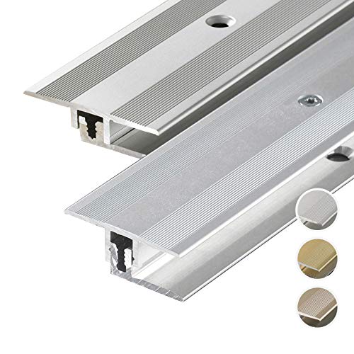 HORI Bodenprofil Übergangsprofil I Aluminium-Bodenleiste in Silber Champagne und Edelstahl I passend für Vinyl Laminat Parkett I Übergangsprofil Bodenbelagstärke: 4-9 mm I Alu Silber Alu Edelstahl