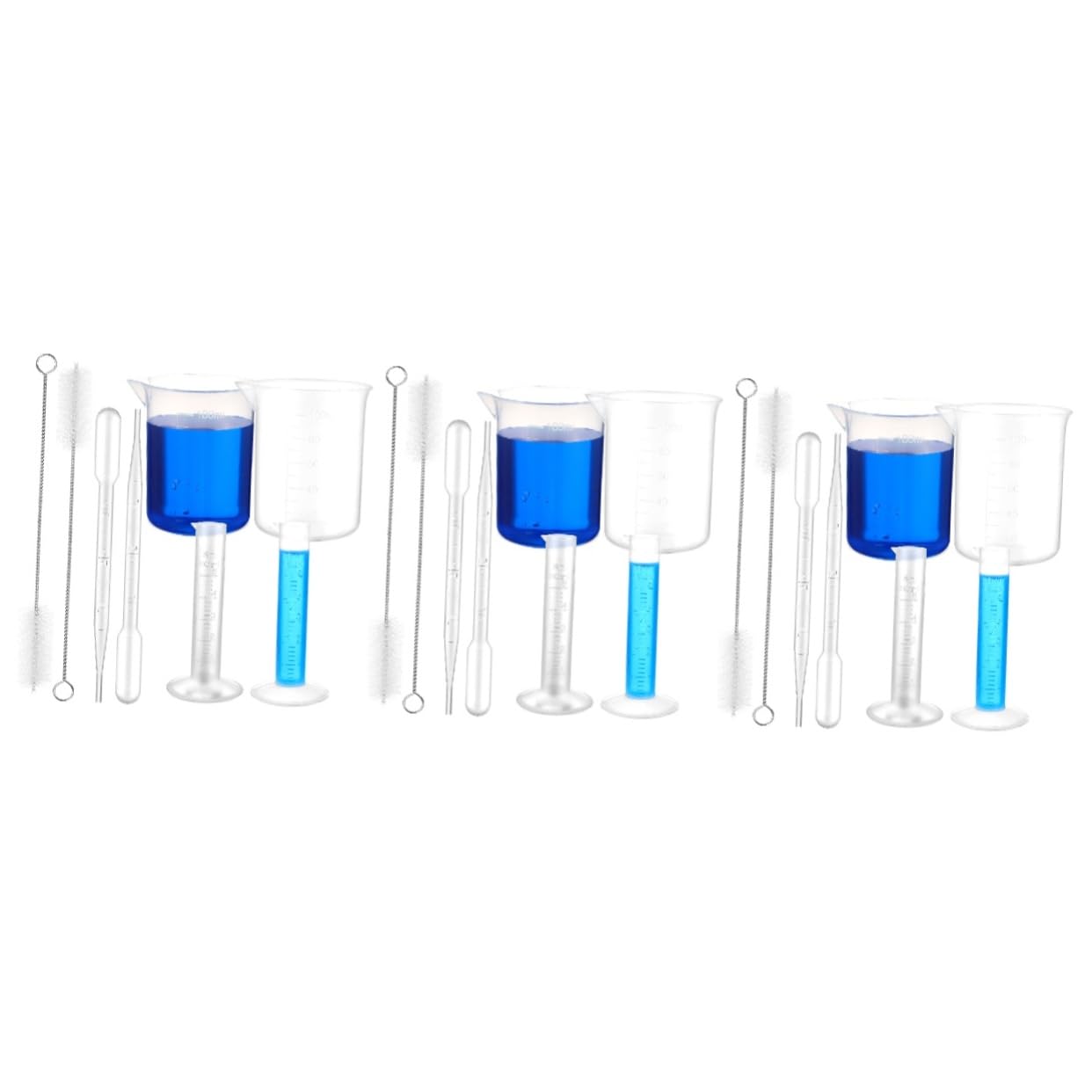 Zerodeko 3 Set Cilindri Graduati Trasparente con Becher Pipette e Spazzole per Provette Misurazione per Laboratorio