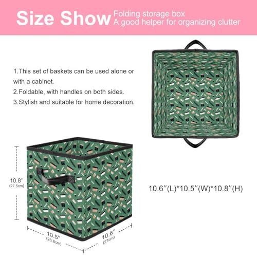 Boîte de rangement pliable cube en tissu vert avec poignées