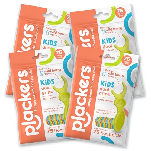 Plackers Kids Dental Floss Picks 75, Multicolor, Fruit Smoothie Swirl, Original Version, 300 Count...
