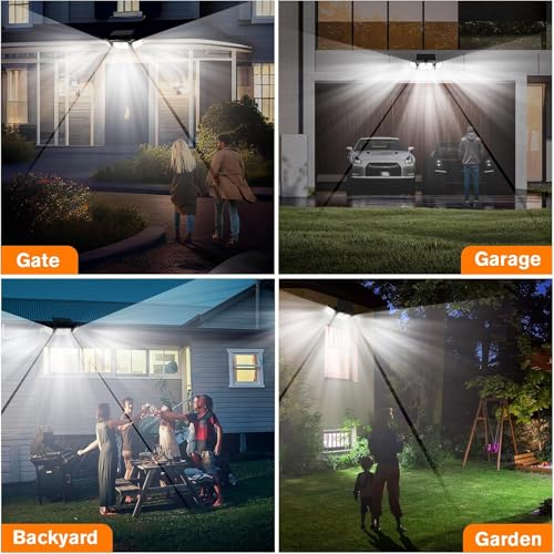 Image of 164 LED Solar Motion Sensor Light Outdoor, 3 Head 270 Wide Angle IP65 Waterproof Solar Security Wall Light with Remote Control, 3 Modes for Gate, Garden, Parking & Terrace (Pack of 1)