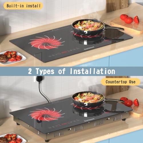 Image of Karinear 2 Burners Electric Cooktop 110V Countertop Burner, Radiant Stove | Portable Electric Stove, drop-in or Countertop Use, Timer, Child Safety Lock, 110v Outlet Plug, Sensor Touch Control