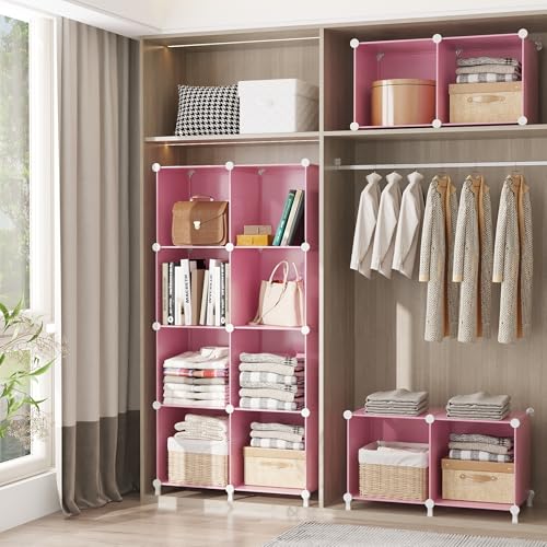 Image of AWTATOS Cube Storage Organizer Protable Closet Organizers and Storage for Kids DIY Stackable 6 Cubes Storage Shelves Clothes Organizer for Bedroom, Home, Pink