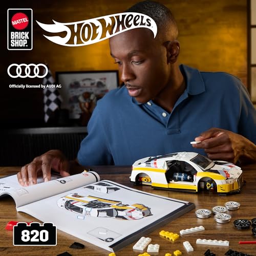 Image of Mattel Brick Shop Hot Wheels 2015 Audi R8 LMS Elite Series Building Set, with 820 Pieces, Realistic Details and Custom Stickers, JFT18
