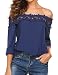 Womens Casual Lace Patchwork Long Sleeve Off Shoulder Tops Chiffon Shirt