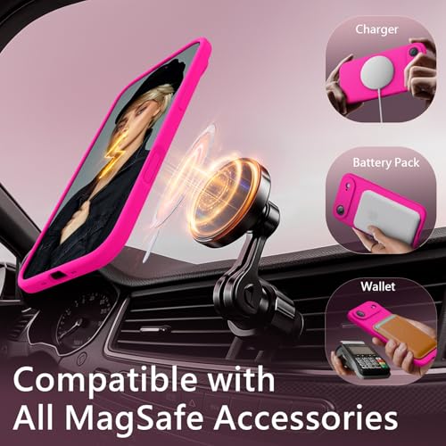 Image of FireNova Magnetic for iPhone Air Case, Compatible with MagSafe, [Integrated Silicone Camera Control Button] [Camera Protection] Microfiber Lining Phone Case for iPhone 17 Air, 6.5 inch, Hot Pink