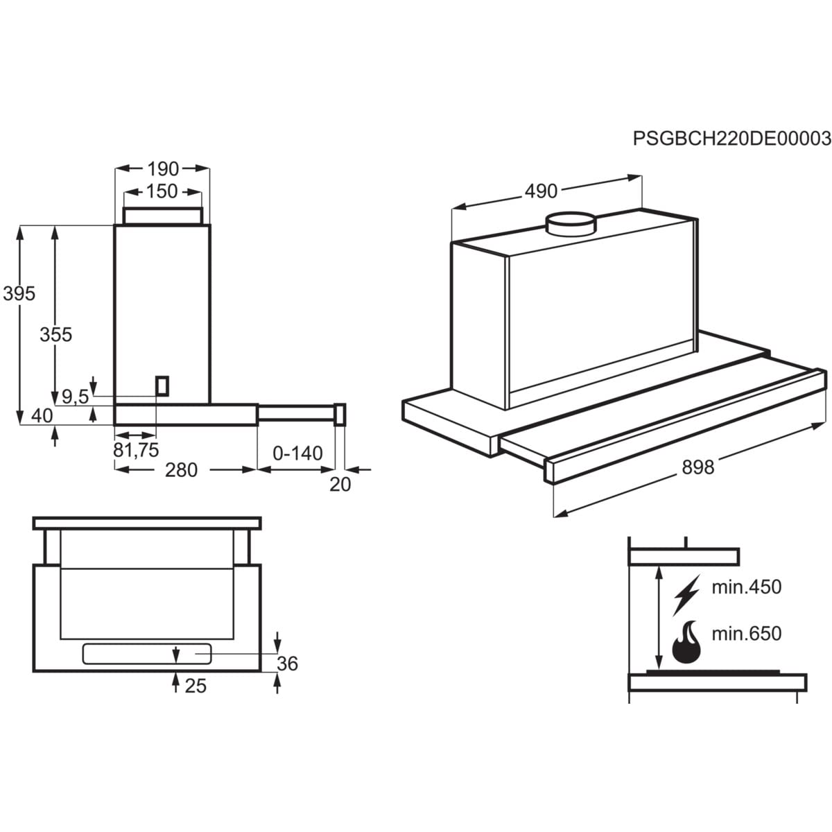 Electrolux LFP419X Hotte aspirante amovible, 90 cm, 3 vitesses, puissance maximale 440 m3/h, contrôle des boutons, lumières LED, filtre à charbon lavable anti-graisse, Inox, classe C